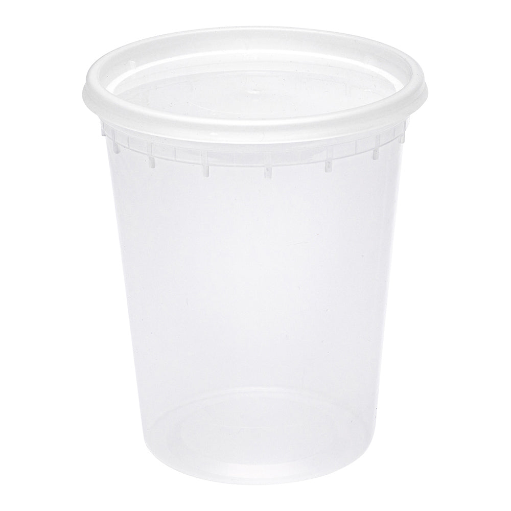 Asporto 32 oz Round Clear Plastic Soup Container - with Lid, Microwavable - 4 1/2" x 4 1/2" x 5 1/2" - 100 count box