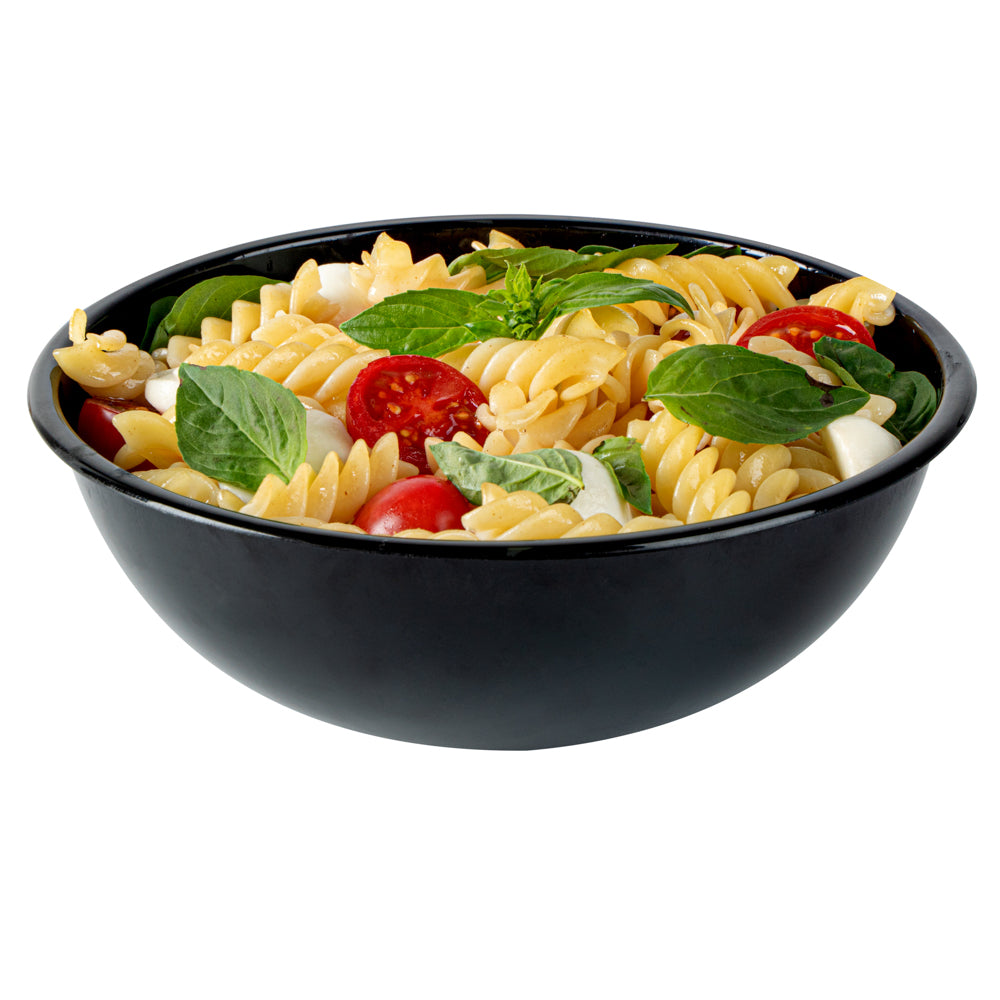 21 oz Round Black Plastic Salad Bowl - 6 3/4" x 6 3/4" x 2 1/2" - 200 count box