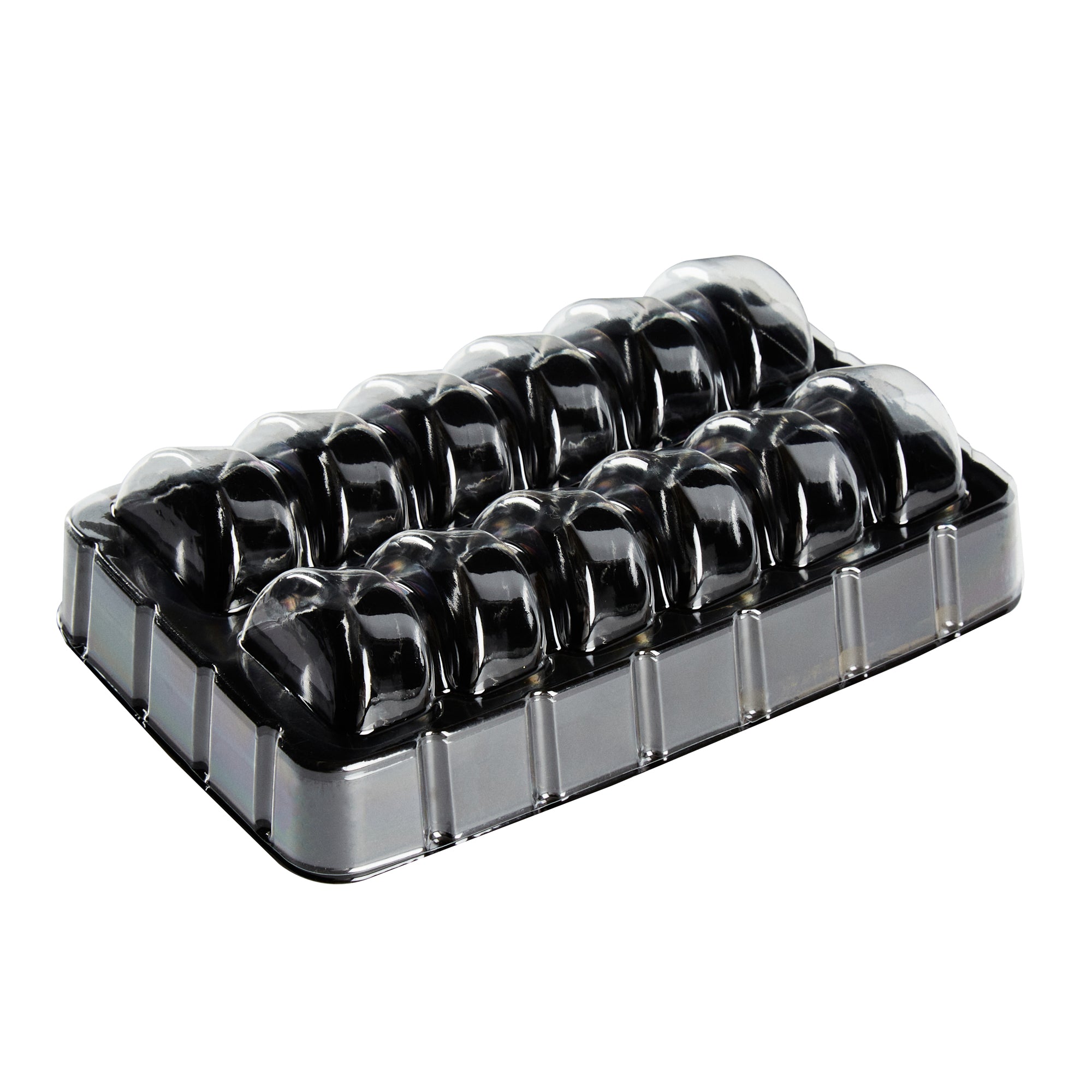 Shock Safe Rectangle Black Plastic Macaron Take Out Box - Fits 12 Macarons - 11" x 4 1/2" x 2" - 100 count box