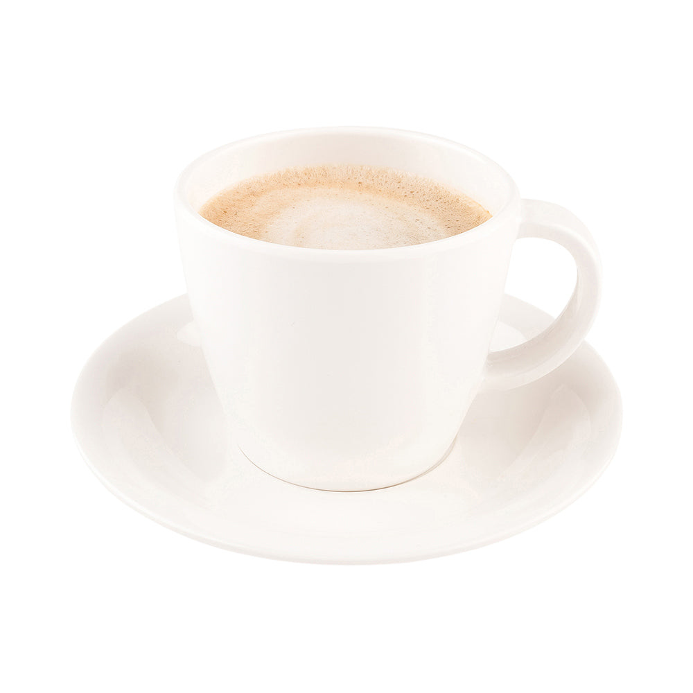 Voga 10 oz Round White Melamine Coffee Cup and Saucer Plate - 10 sets - 6" x 6" x 3" - 10 count box