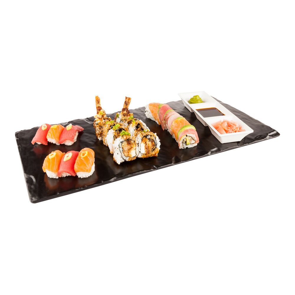 Voga Rectangle Black Melamine Plate - Japonais, Slate - 10" x 20" x 3/4" - 4 count box