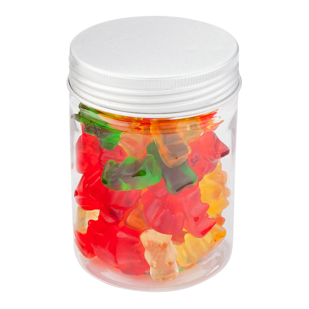 9 oz Round Clear Plastic Candy and Snack Jar - with Aluminum Lid - 2 3/4" x 2 3/4" x 3 1/4" - 100 count box