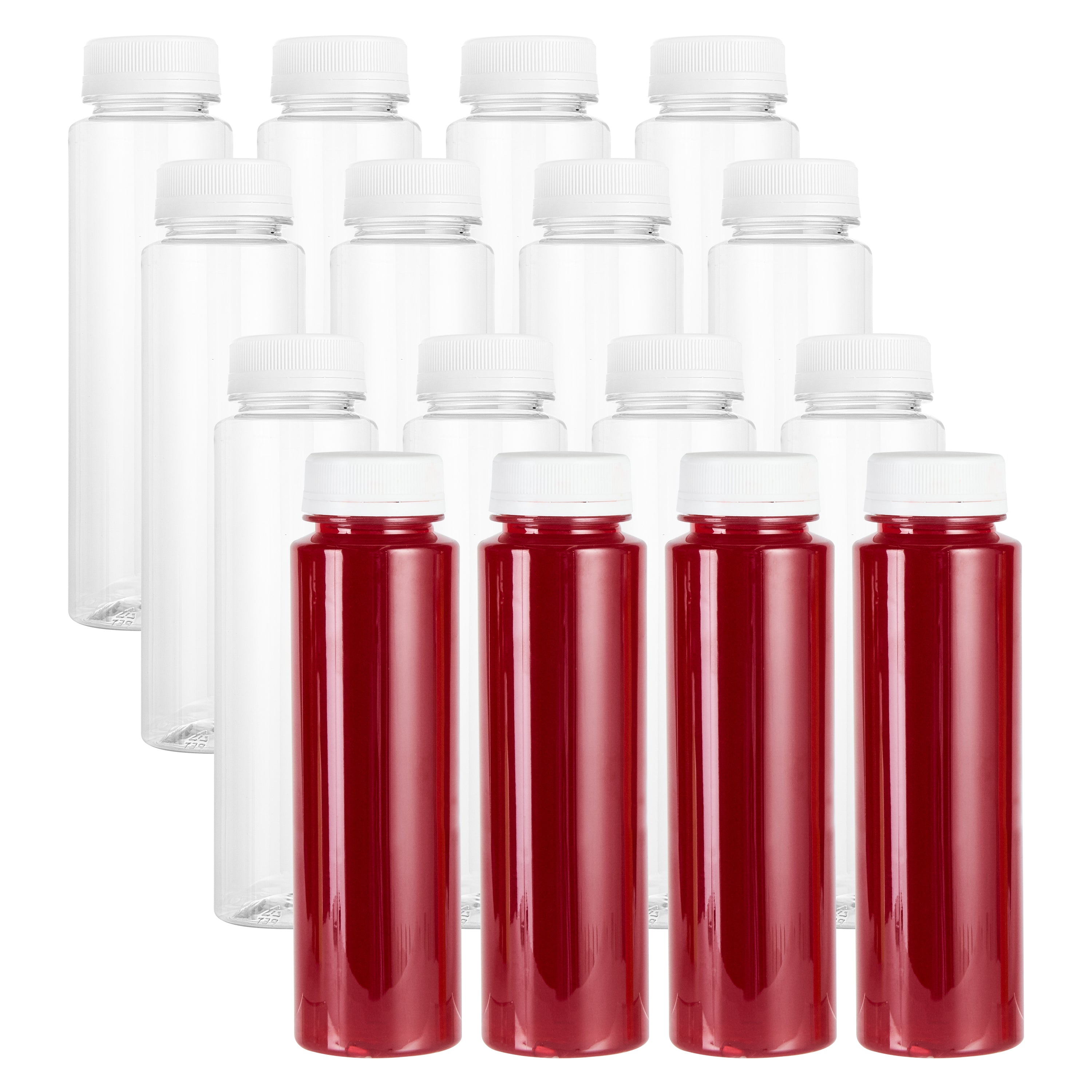 8 oz Round Clear Plastic Cold Pressed Juice Bottle - with Safety Cap - 2" x 2" x 6" - 100 count box