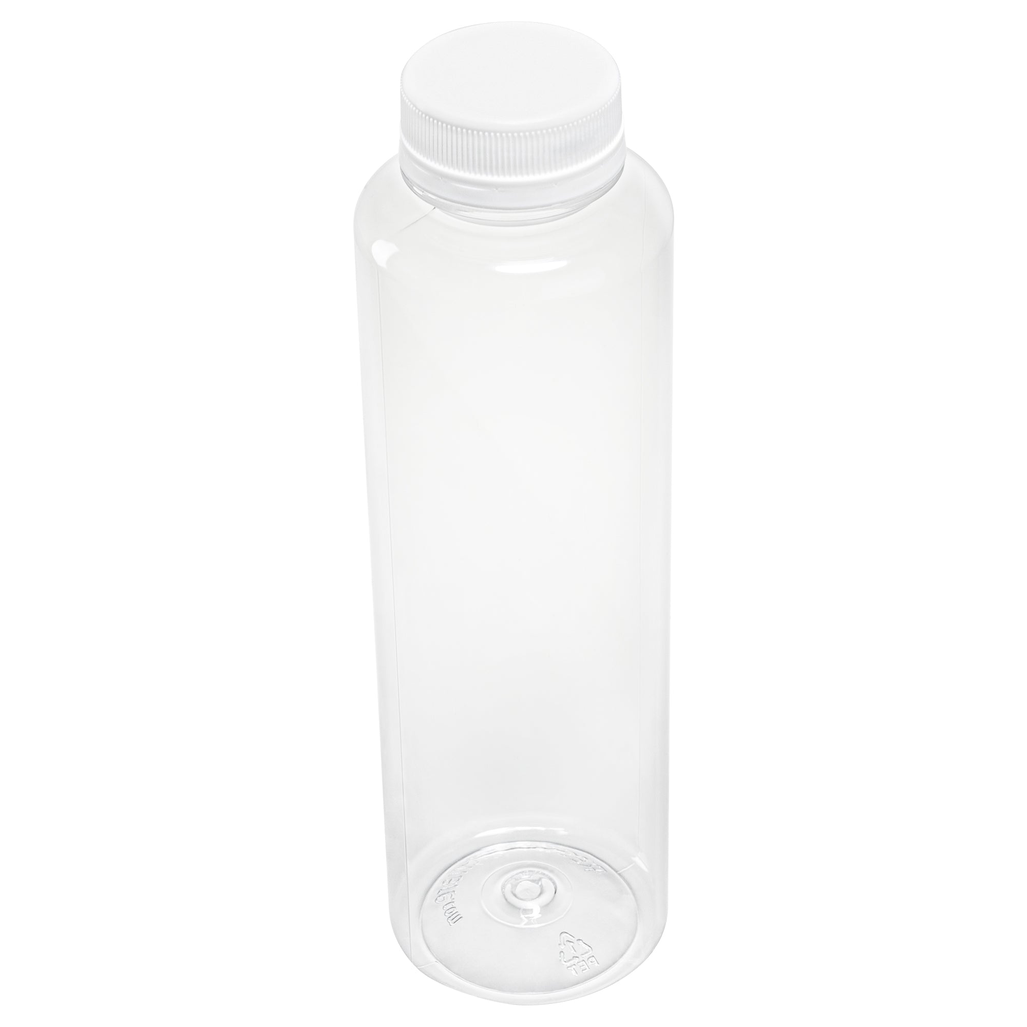 16 oz Round Clear Plastic Cold Pressed Juice Bottle - with Safety Cap - 2 1/4" x 2 1/4" x 7 1/4" - 100 count box