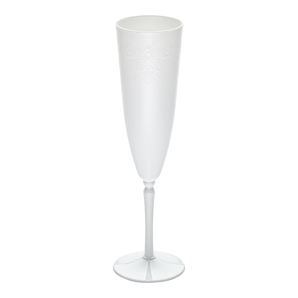 4 oz White Plastic Wedding Champagne Flute - 1-Piece - 2 1/4" x 2 1/4" x 7 1/2" - 100 count box