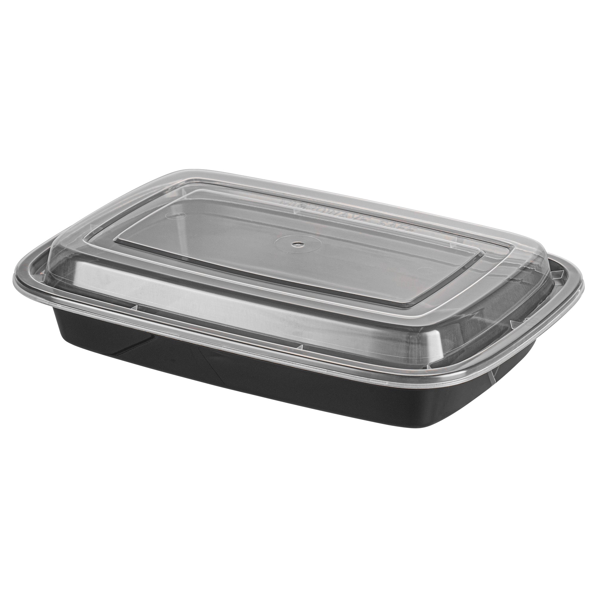 Asporto 16 oz Rectangle Black Plastic To Go Box - with Clear Lid, Microwavable - 7 3/4" x 5 1/2" x 1 1/2" - 100 count box