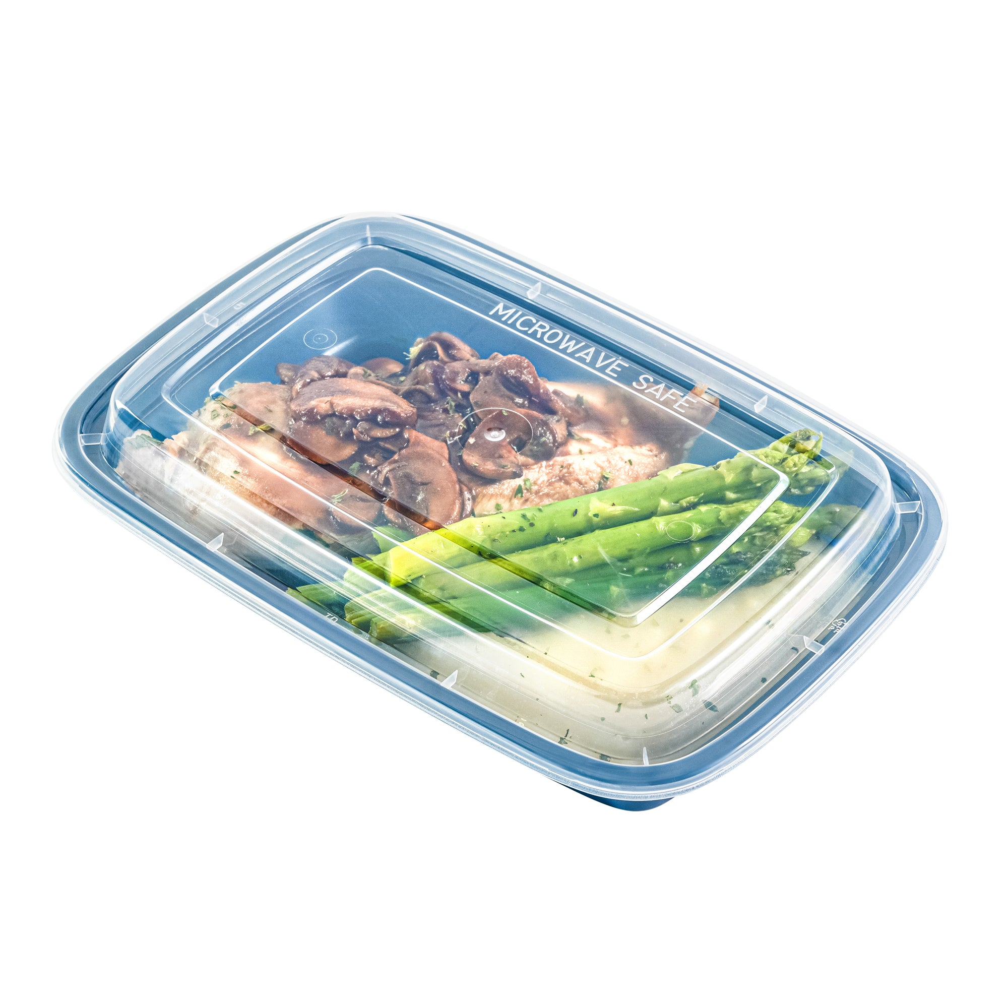 Asporto 16 oz Rectangle Midnight Blue Plastic To Go Box - with Clear Lid, Microwavable - 7 3/4" x 5 1/2" x 1 1/2" - 100 count box