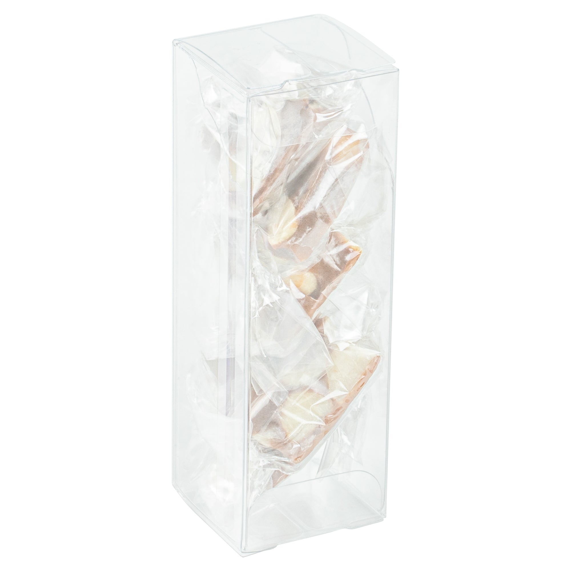 Sweet Vision Clear Plastic Candy Box - Tuck Top, with Sleeve - 1 1/2" x 1 1/2" x 4 1/4" - 100 count box