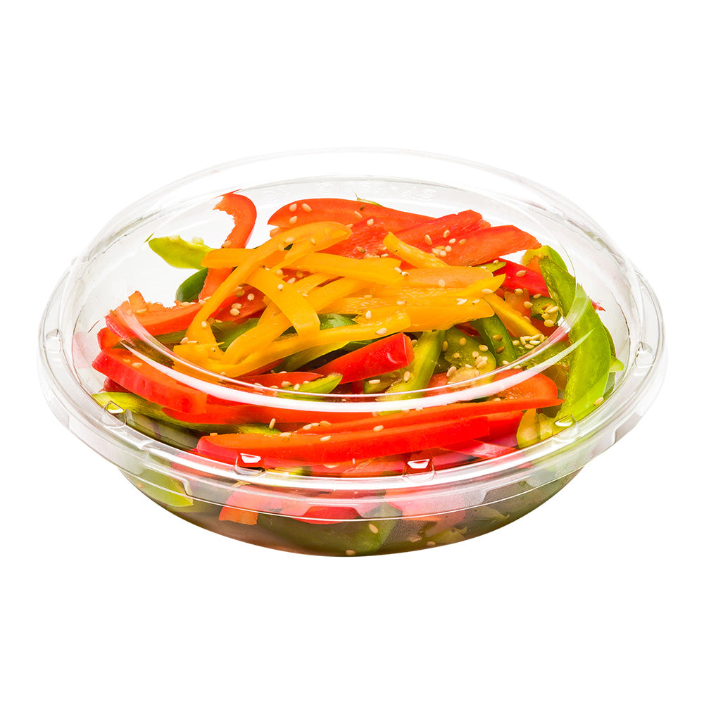 Thermo Tek Round Clear Plastic Serving Platter - with Lid - 7 1/2" x 7 1/2" x 2 1/2" - 100 count box