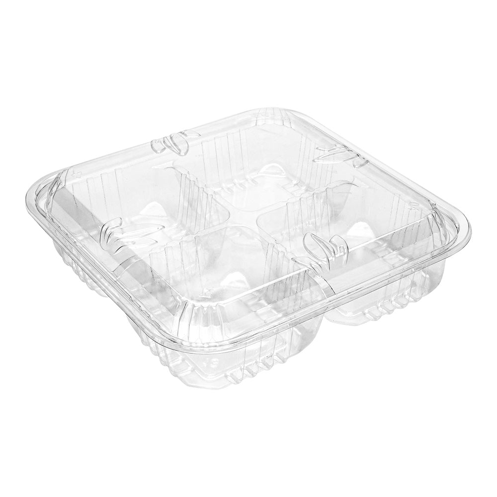 Thermo Tek Square Clear Plastic Serving Platter - with Lid, 4 Compartments - 8 1/4" x 8 1/4" x 2 1/4" - 100 count box