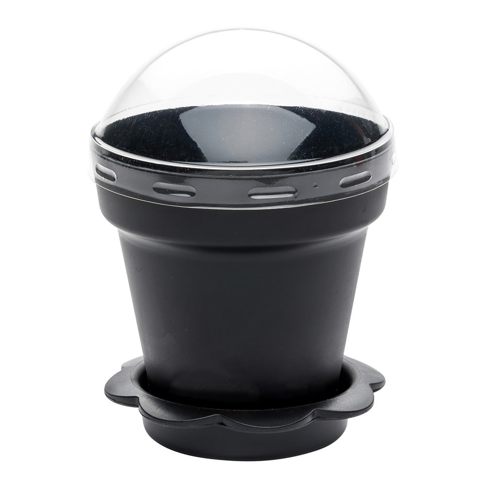 6 oz Black Plastic Mini Flower Pot Cup - with Lid - 3" x 3" x 3" - 100 count box