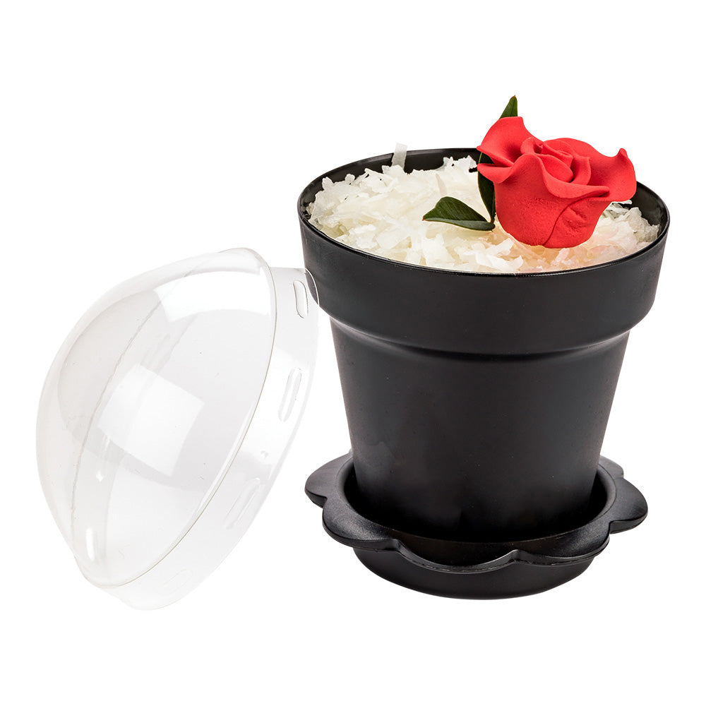 6 oz Black Plastic Mini Flower Pot Cup - with Lid - 3" x 3" x 3" - 100 count box