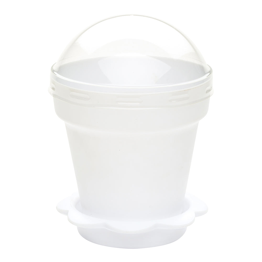 6 oz White Plastic Mini Flower Pot Cup - with Lid - 3" x 3" x 3" - 100 count box