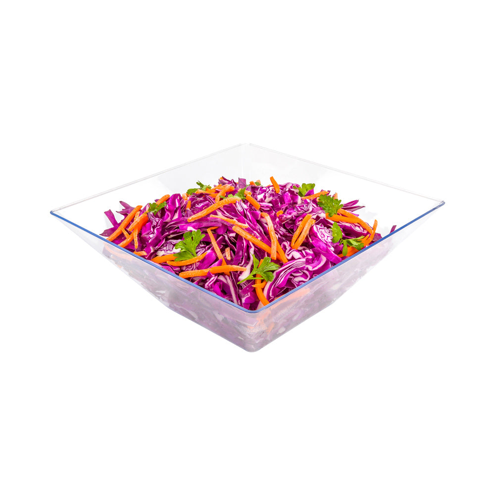 90 oz Clear Plastic Modern Medium Catering Serving Bowl - 9 3/4" x 9 3/4" x 4" - 25 count box