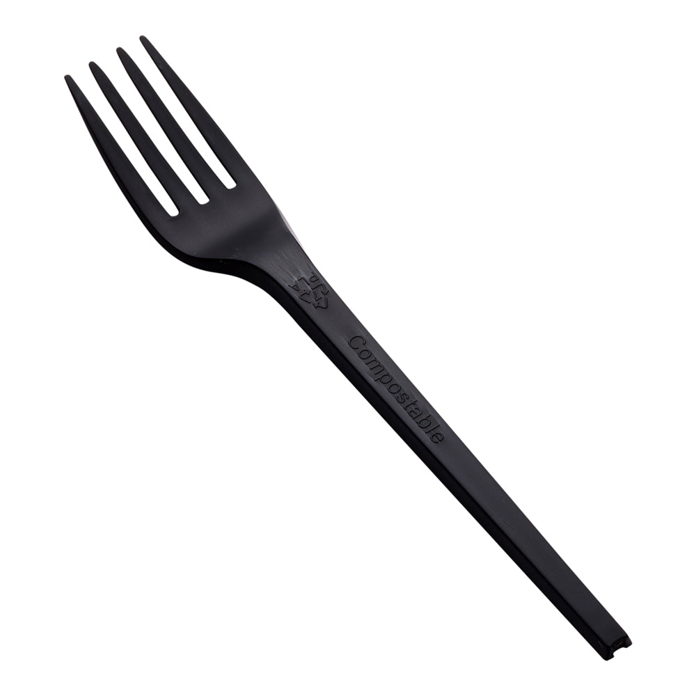 Basic Nature Black CPLA Plastic Fork - Heat-Resistant, Compostable - 6 1/2" x 1" x 1/2" - 250 count box