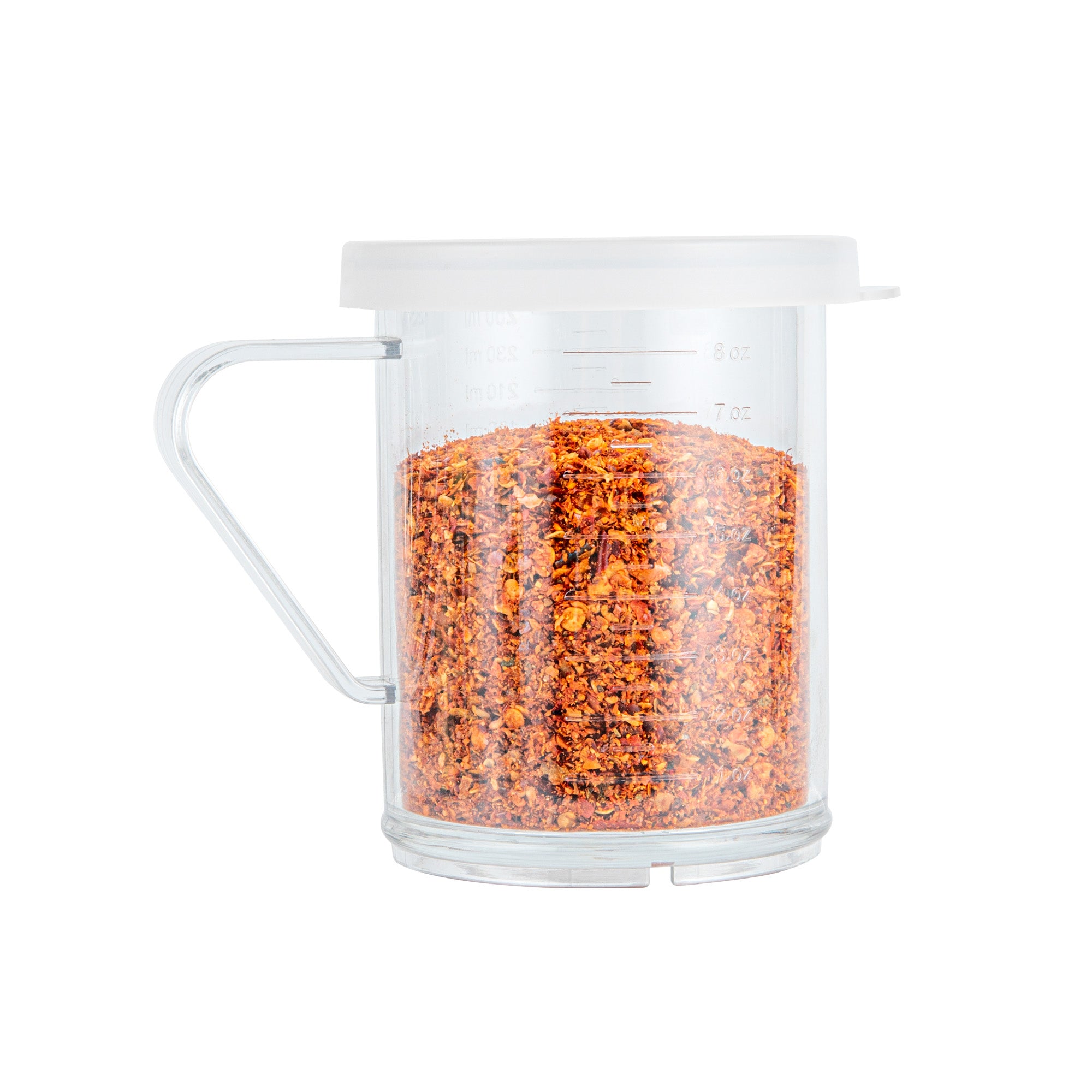 RW Base 10 oz Clear Polycarbonate Dredge Spice Shaker - with White Extra Coarse Lid - 4 3/4" x 3 1/4" x 4" - 1 count box