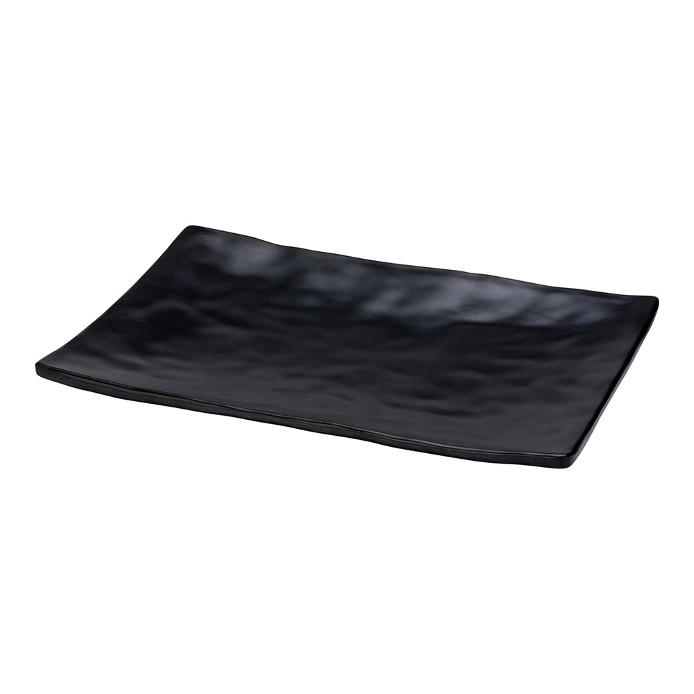 Voga Rectangle Black Melamine Medium Plate - Japonais , Faux Slate - 9 3/4" x 6 3/4" - 4 count box