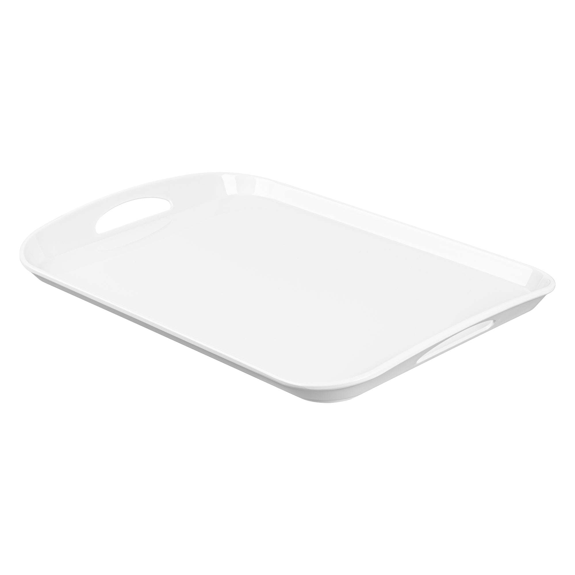 Voga Rectangle White Melamine Serving Tray - with Handles - 18" x 12 1/2" x 1 3/4" - 1 count box