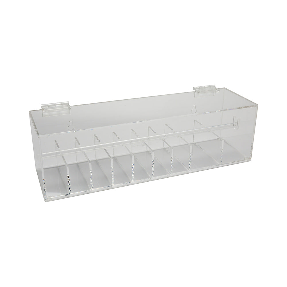 RW Smart Clear Acrylic Label Dispenser - 9 Slots, with Lid - 15" x 3 1/4" x 3 1/2" - 1 count box