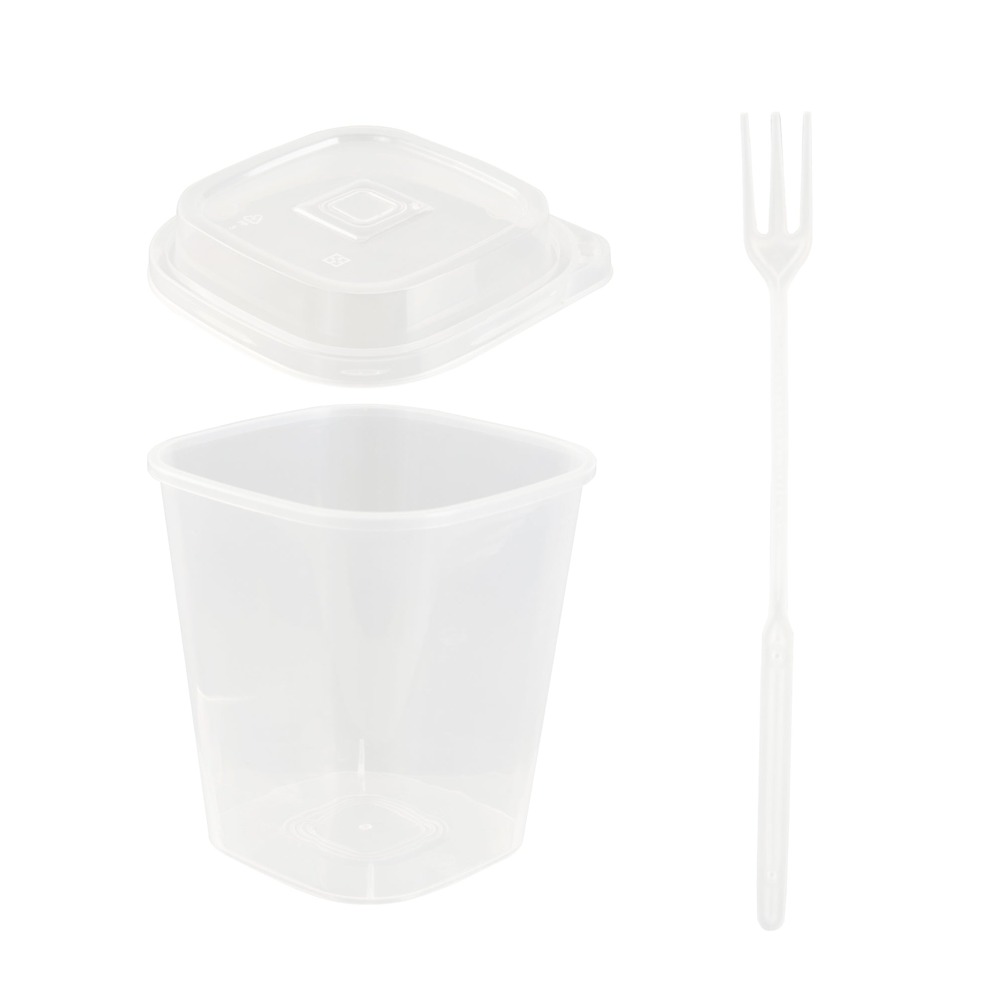 Asporto 17 oz Clear Plastic Salad To Go Cup - with Clear Lid and Fork - 3 1/2" x 3 1/2" x 4" - 100 count box