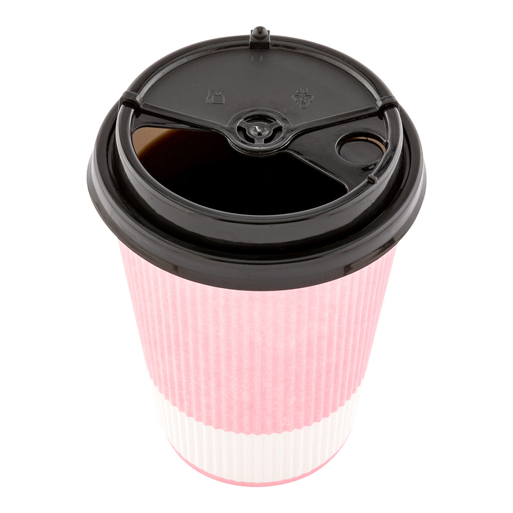 Black Plastic 2-in-1 Straw or Sip Coffee Cup Lid - Fits 8, 12, 16 and 20 oz - 100 count box