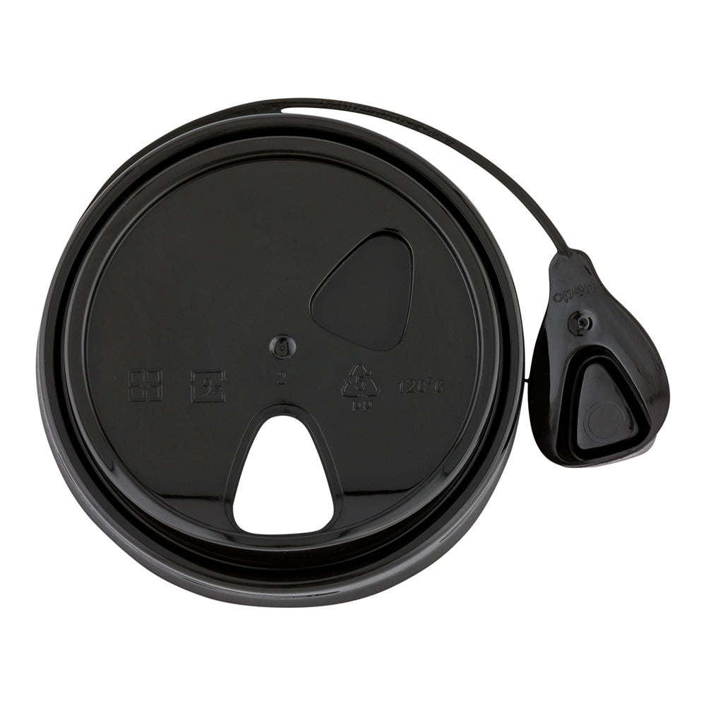 Black Plastic Pop Lock Coffee Cup Lid - Fits 8, 12, 16 and 20 oz - 100 count box