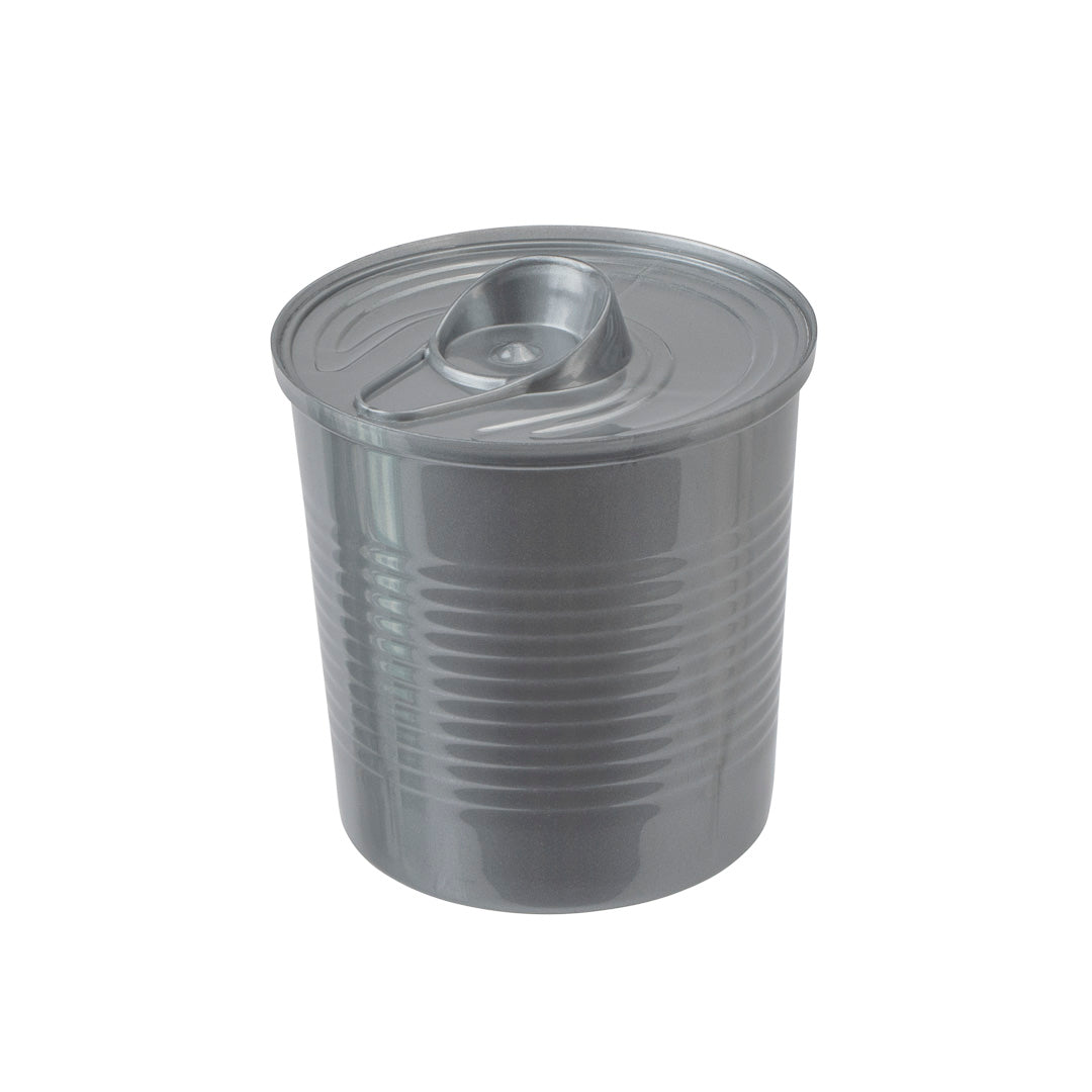 4 oz Round Silver Plastic Tin Can - with Lid - 2 1/2" x 2 1/2" x 2 3/4" - 100 count box