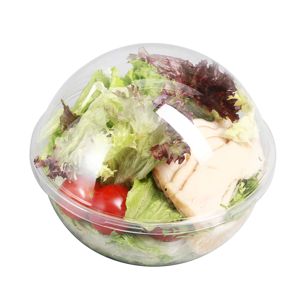 Thermo Tek 21 oz Clear Plastic Sphere Salad Container - with Dome Lid - 5 3/4" x 5 3/4" x 4 3/4" - 500 count box