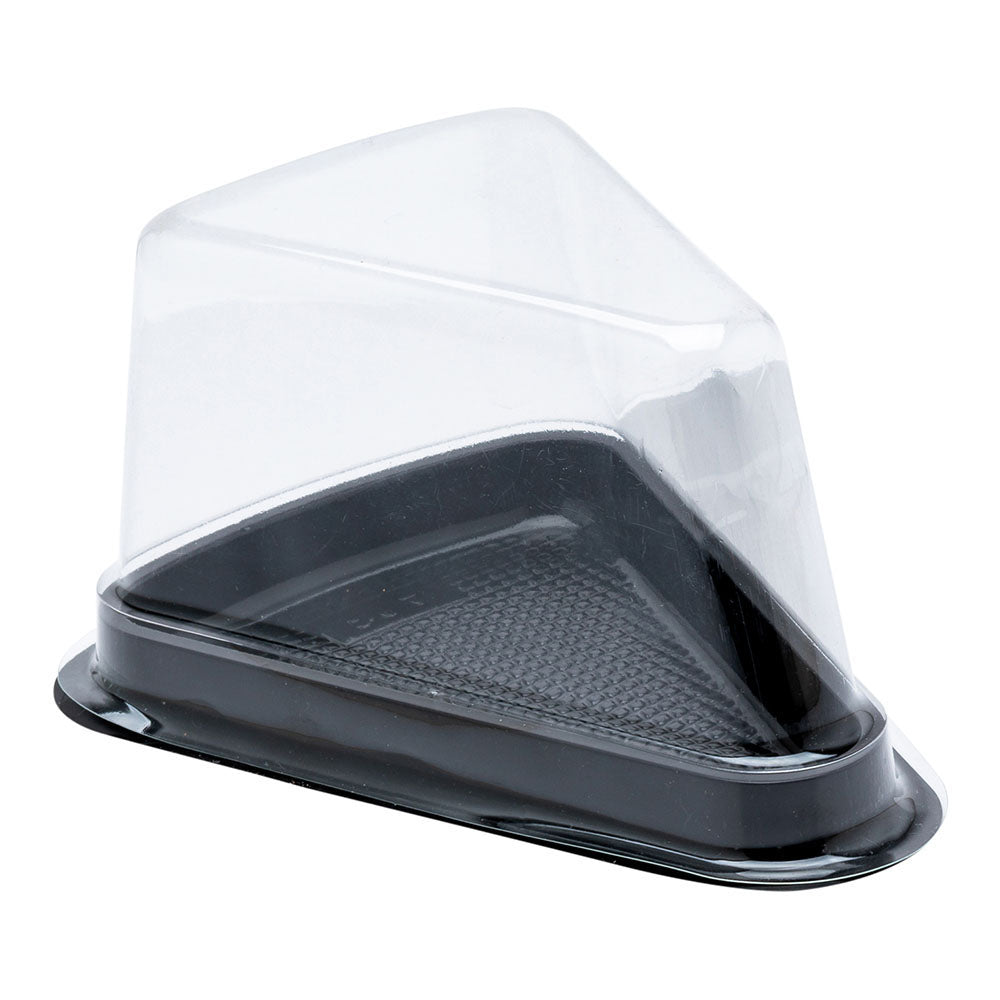 Triangle Black Plastic Cake / Dessert Tray - with Clear Cover - 5 1/2" x 4" x 3" - 100 count box