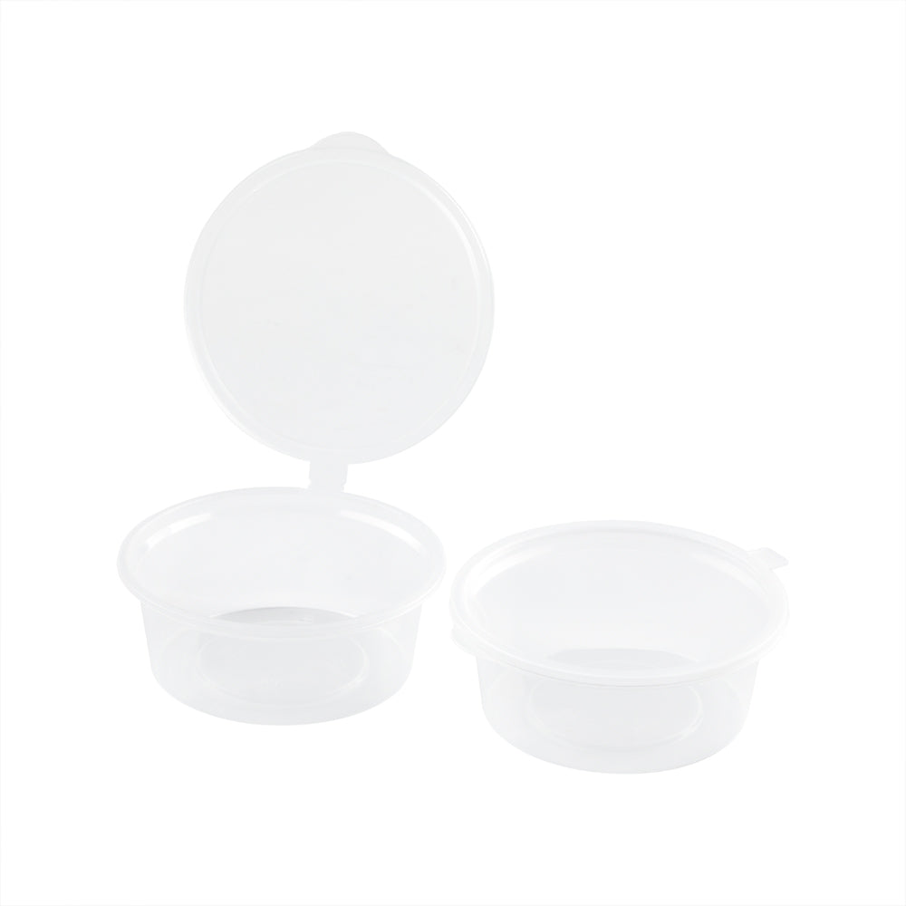 RW Base 1.5 oz Clear Plastic Portion Cup - with Hinged Lid - 2" x 2" x 1" - 2000 count box