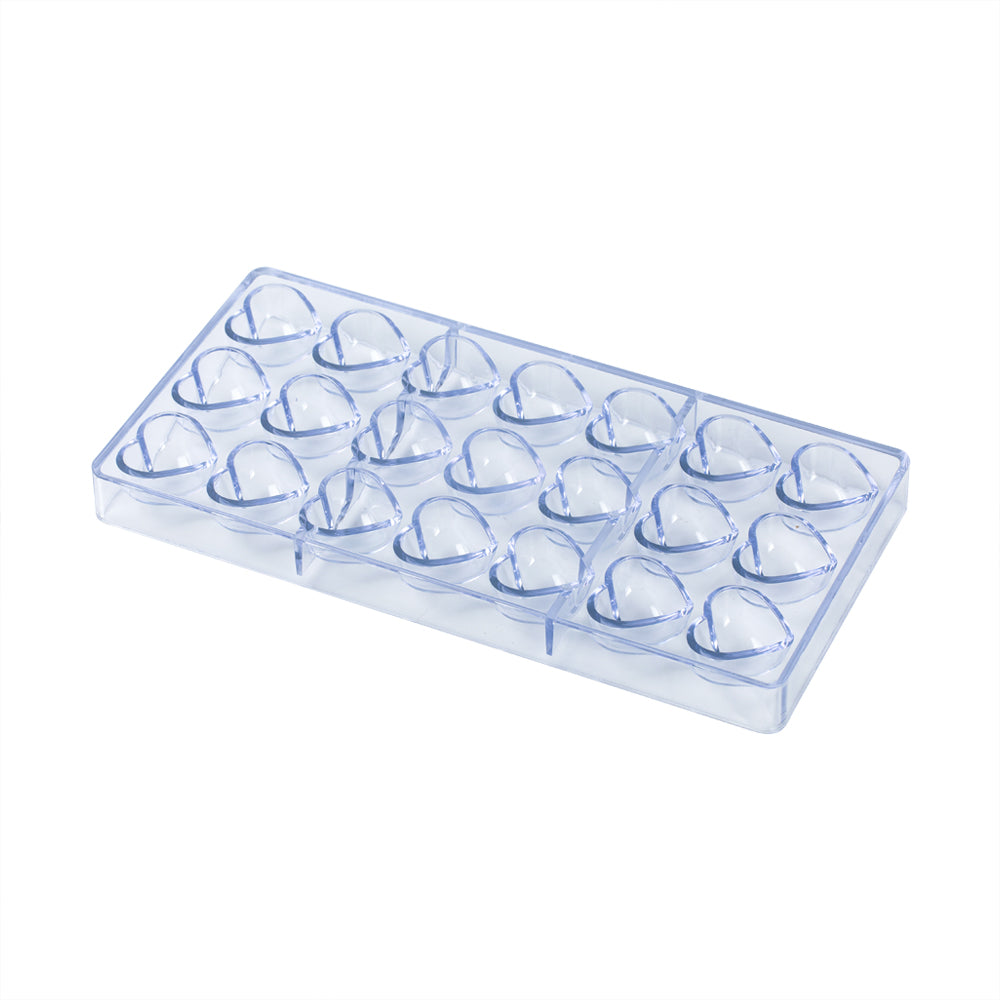 Pastry Tek Polycarbonate Solid Heart Candy / Chocolate Mold - 21-Compartment - 10 count box