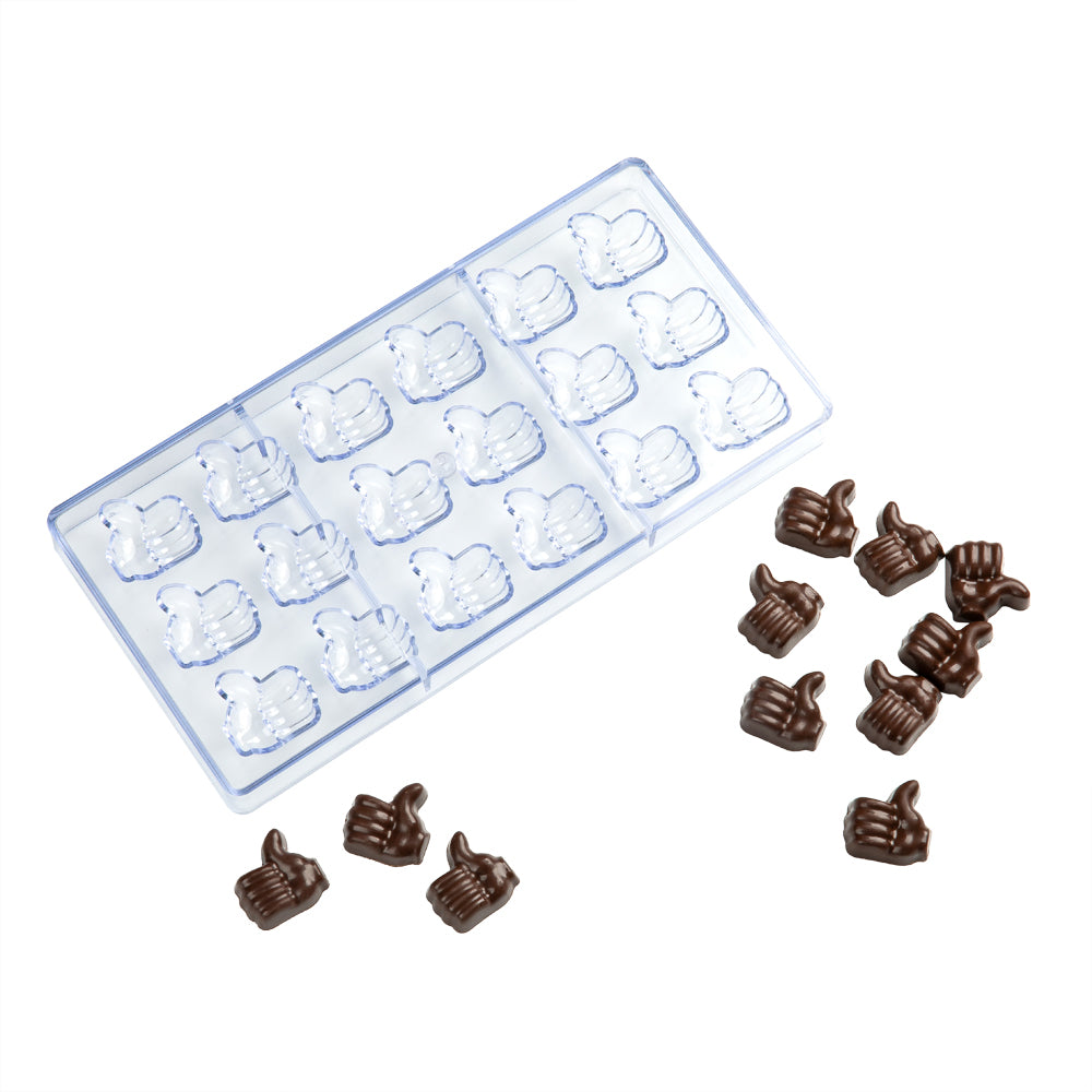 Pastry Tek Polycarbonate Thumbs Up Candy / Chocolate Mold - 18-Compartment - 10 count box