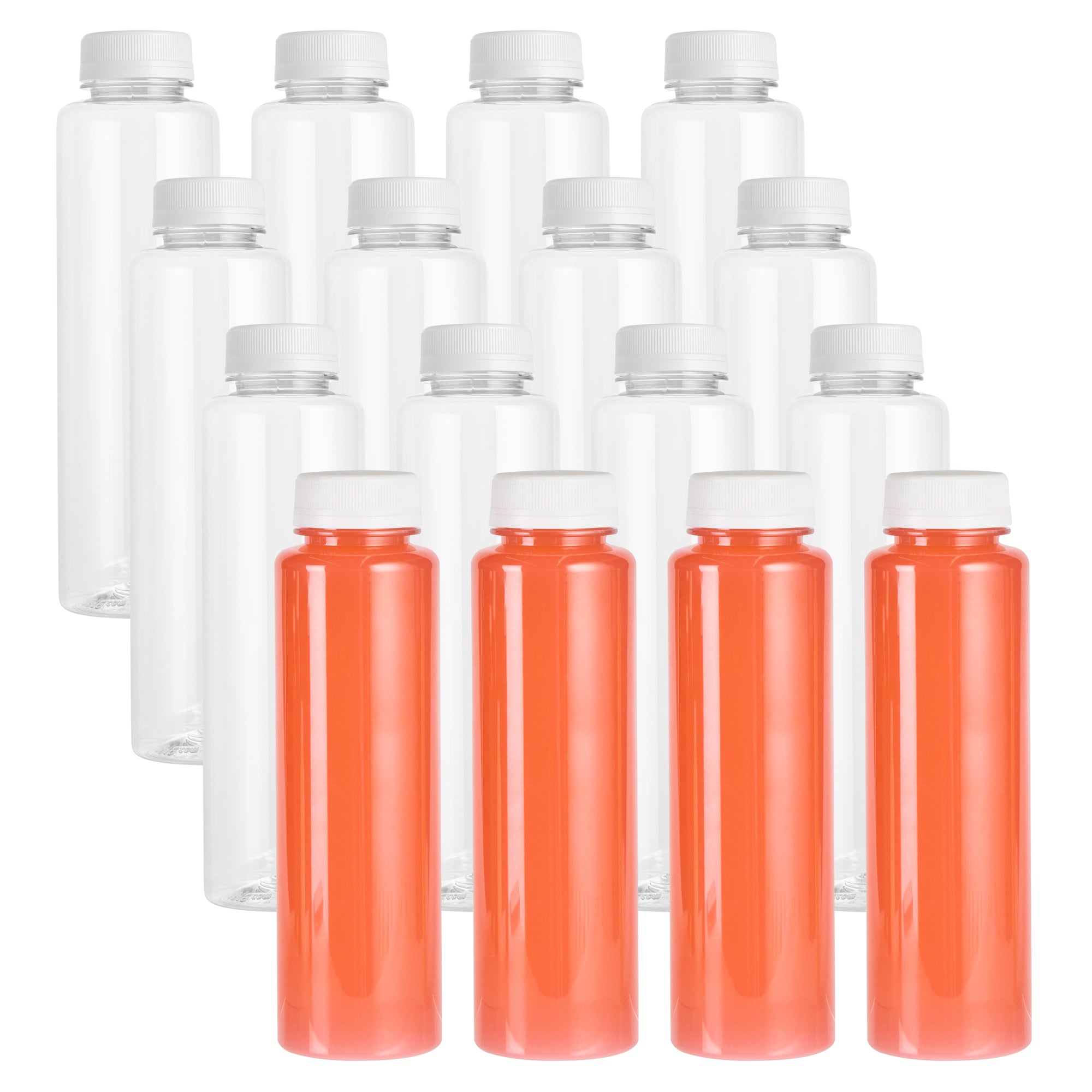 12 oz Round Clear Plastic Cold Pressed Juice Bottle - with Safety Cap - 2" x 2" x 7 1/4" - 100 count box