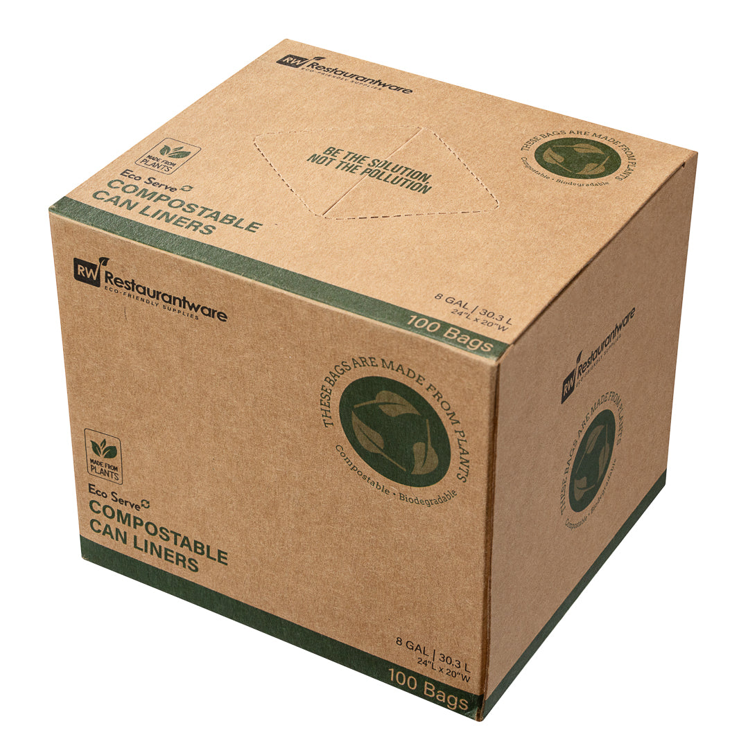 Basic Nature 8 gal Green Plastic Trash Can Liner - Compostable - 100 count box