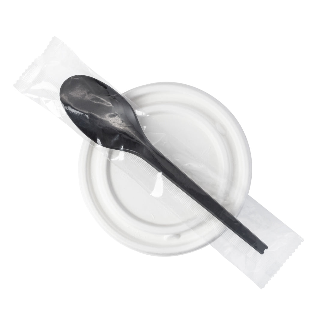 Basic Nature Black CPLA Plastic Spoon - Wrapped, Heat-Resistant, Compostable - 6 1/2" - 250 count box