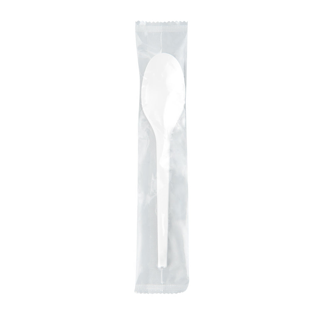 Basic Nature White CPLA Plastic Spoon - Wrapped, Heat-Resistant, Compostable - 6 1/2" - 250 count box