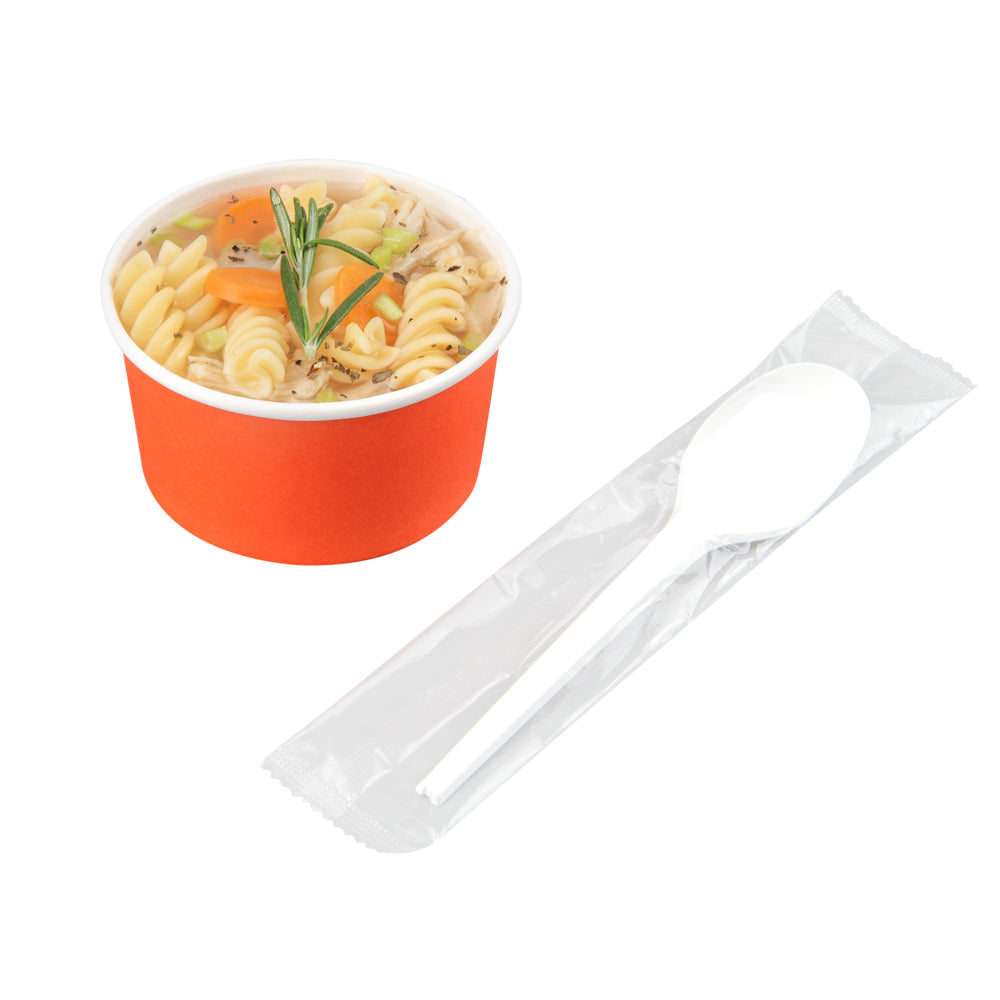 Basic Nature White CPLA Plastic Spoon - Wrapped, Heat-Resistant, Compostable - 6 1/2" - 250 count box