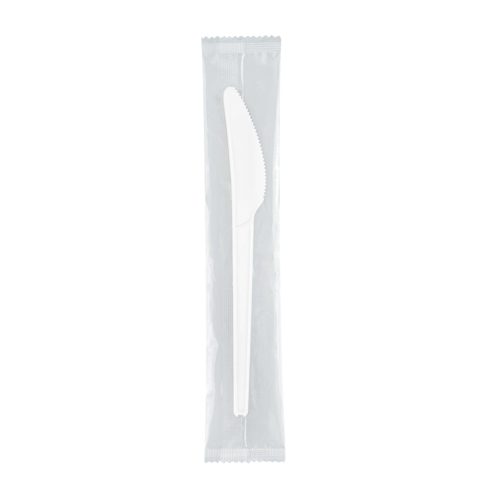 Basic Nature White CPLA Plastic Knife - Wrapped, Heat-Resistant, Compostable - 6 1/2" - 250 count box