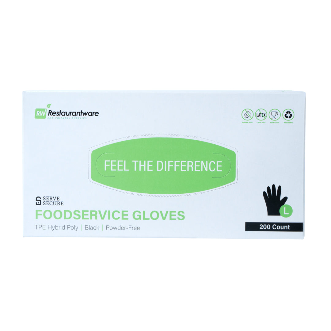 Serve Secure Black TPE Hybrid Plastic Large Foodservice Glove - Latex Free, Powder Free - 10" x 9 1/4" - 1000 count box