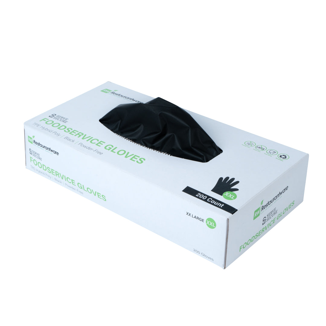 Serve Secure Black TPE Hybrid Plastic XXL Foodservice Glove - Latex Free, Powder Free - 10 1/4" x 10 1/2" - 1000 count box