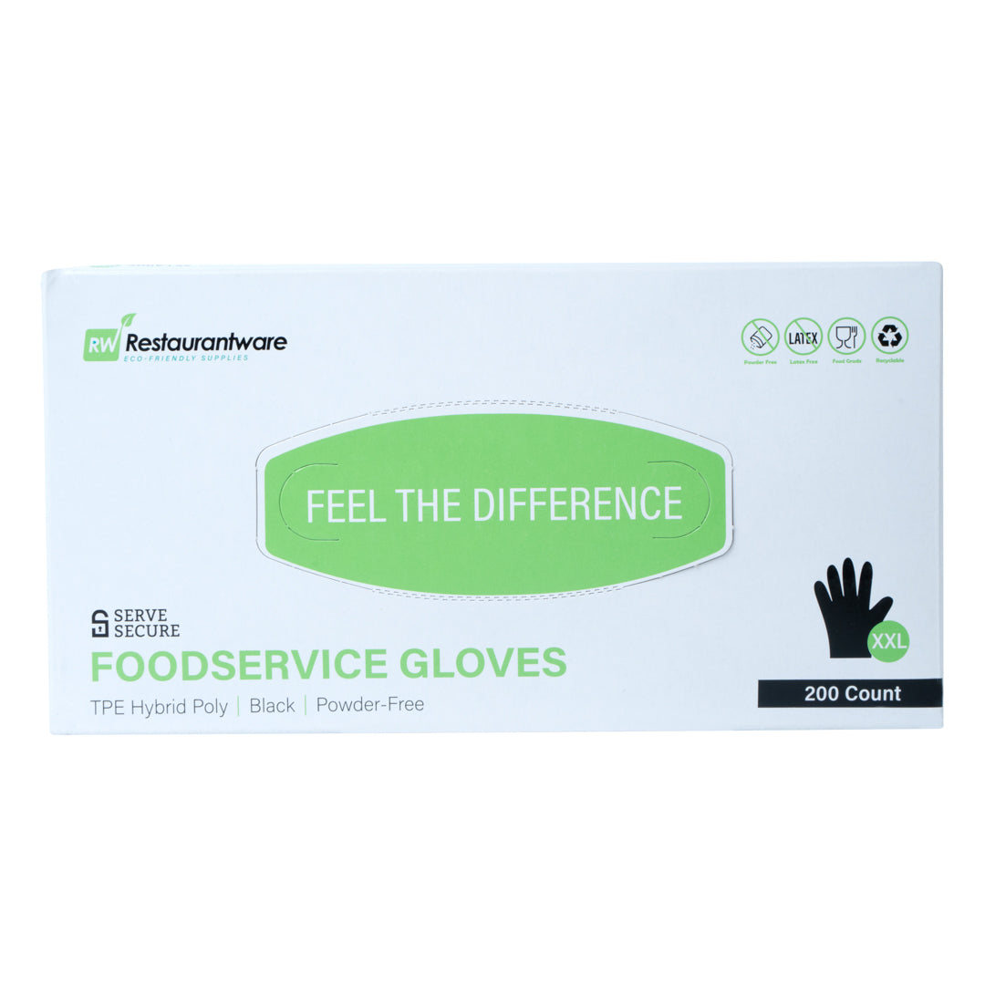 Serve Secure Black TPE Hybrid Plastic XXL Foodservice Glove - Latex Free, Powder Free - 10 1/4" x 10 1/2" - 1000 count box