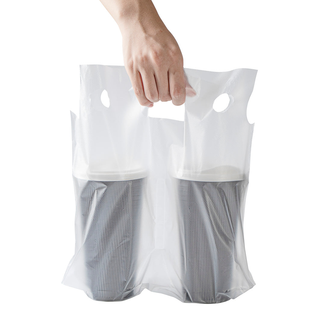 Bag Tek Clear Plastic Drink Carrier Bag - Fits 2 Cups - 12 1/2" x 3 1/4" x 11" - 100 count box