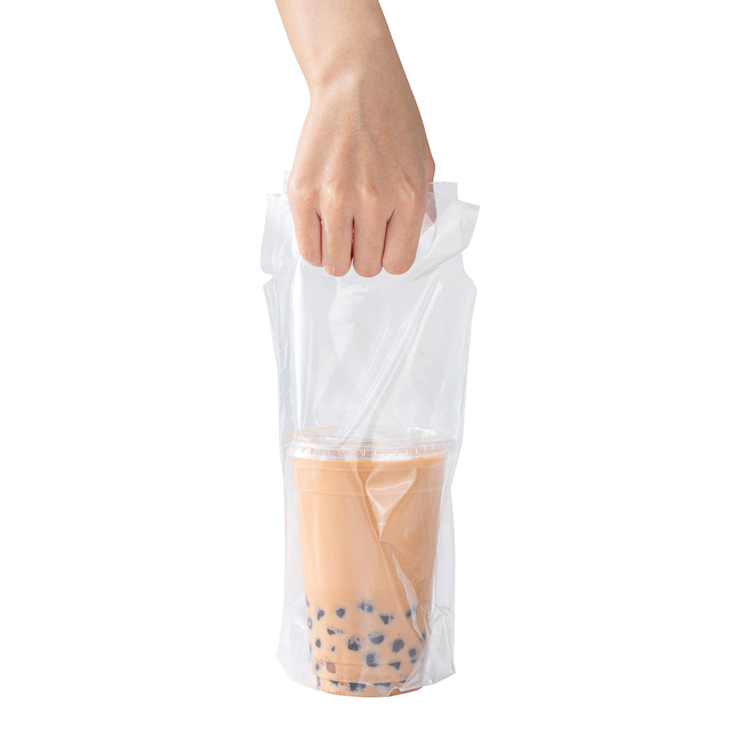 Basic Nature Clear Plastic Drink Carrier Bag - Fits 1 Cup, Biodegradable - 6 1/4" x 3 1/4" x 11" - 100 count box