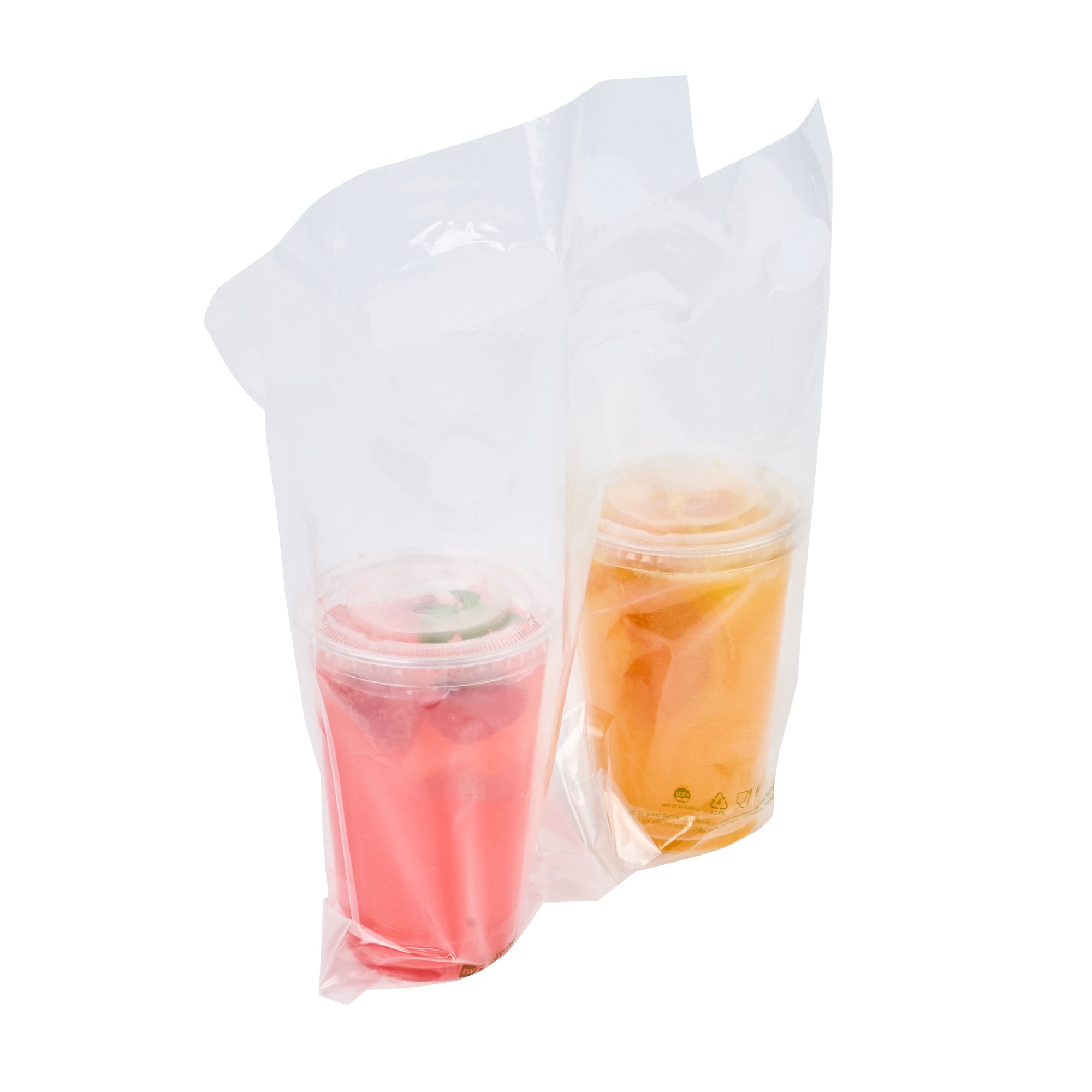 Basic Nature Clear Plastic Drink Carrier Bag - Fits 2 Cups, Biodegradable - 12 1/2" x 3 1/4" x 11" - 100 count box