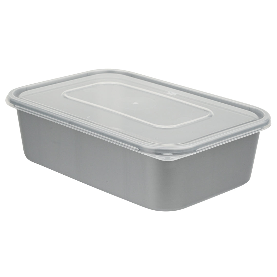 Futura 22 oz Silver Plastic Take Out Container - with Clear Lid, Microwavable - 6 3/4" x 4 1/2" x 2 1/4" - 100 count box