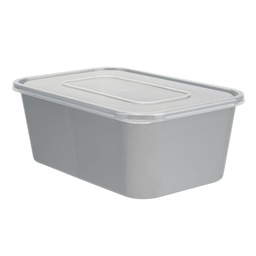 Futura 32 oz Silver Plastic Take Out Container - with Clear Lid, Microwavable, Inserts Available - 6 3/4" x 4 1/2" x 2 3/4" - 100 count box