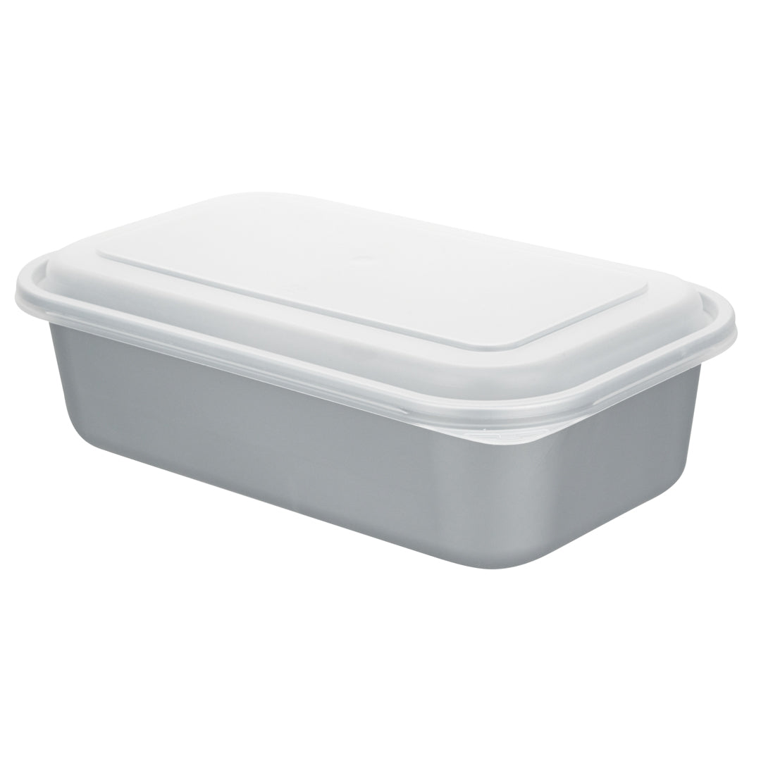 Futura 34 oz Silver Plastic Heavy Duty Container - with Frosted Lid, Microwavable, Inserts Available - 8 1/4" x 5" x 2 1/2" - 100 count box