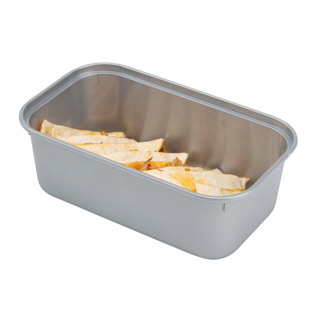 Futura 44 oz Silver Plastic Heavy Duty Container - with Frosted Lid, Microwavable, Inserts Available - 8 1/4" x 5" x 3 1/4" - 100 count box