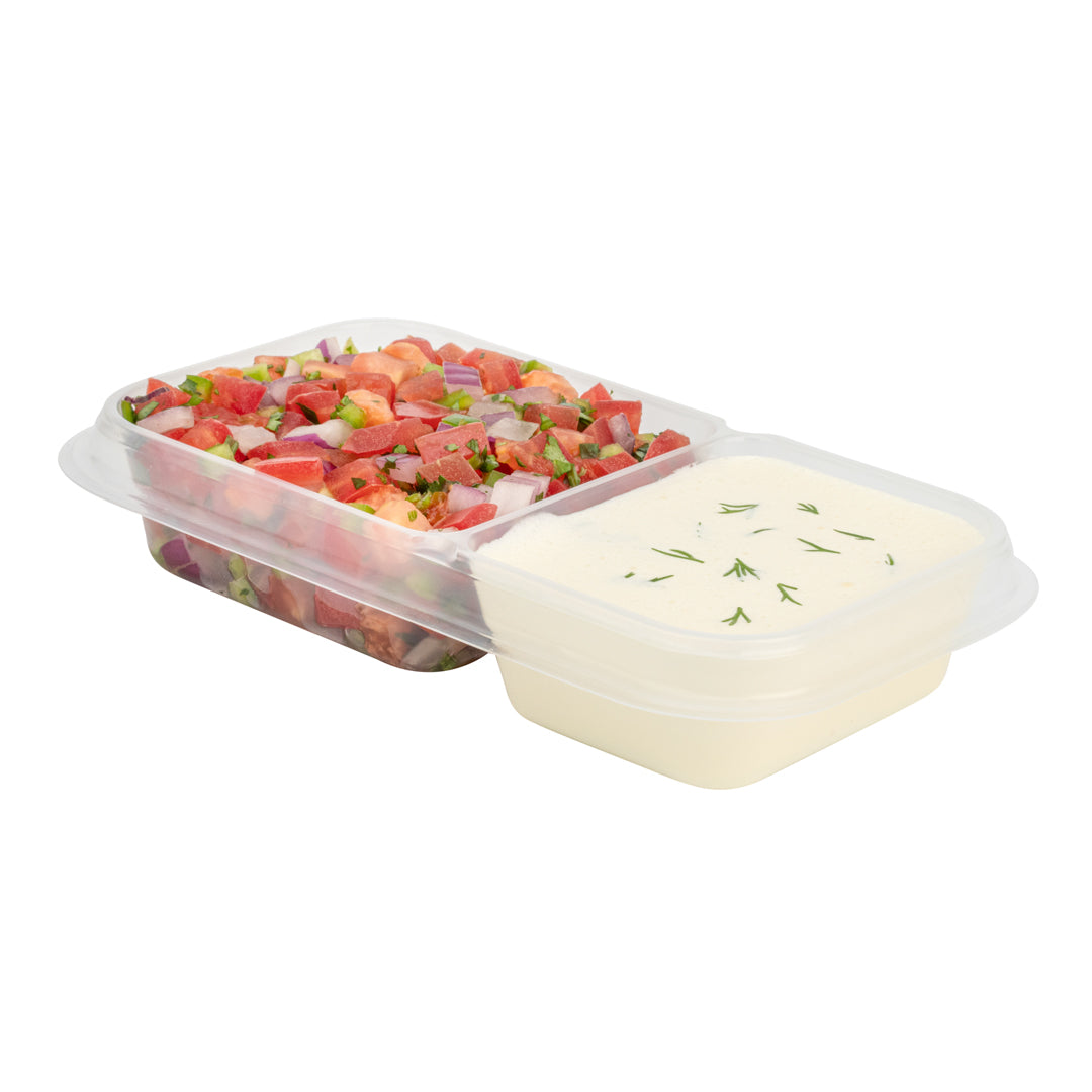 Futura 15 oz Clear Plastic Heavy Duty 2-Compartment Insert Tray - Fits 24, 34 and 44 oz Containers, Microwavable - 100 count box