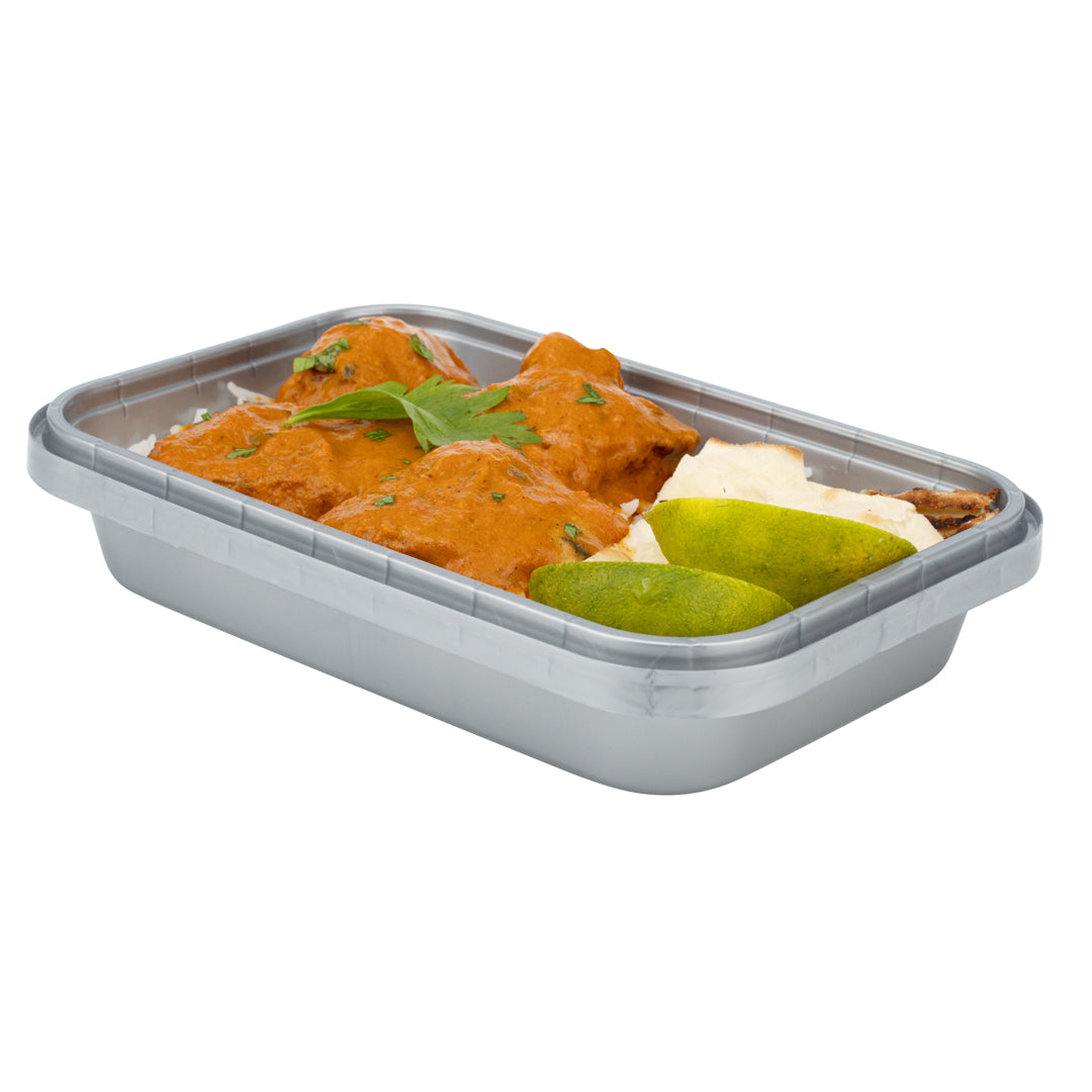 Futura 18 oz Silver Plastic Tamper-Evident Container - with Clear Lid, Microwavable - 7" x 4 3/4" x 1 1/4" - 100 count box